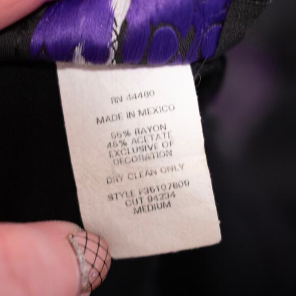 Morbid Threads Black Purple Damask Cheongsam Sheath Dress 90s 1990 Y2K SZ M - Picture 7 of 8